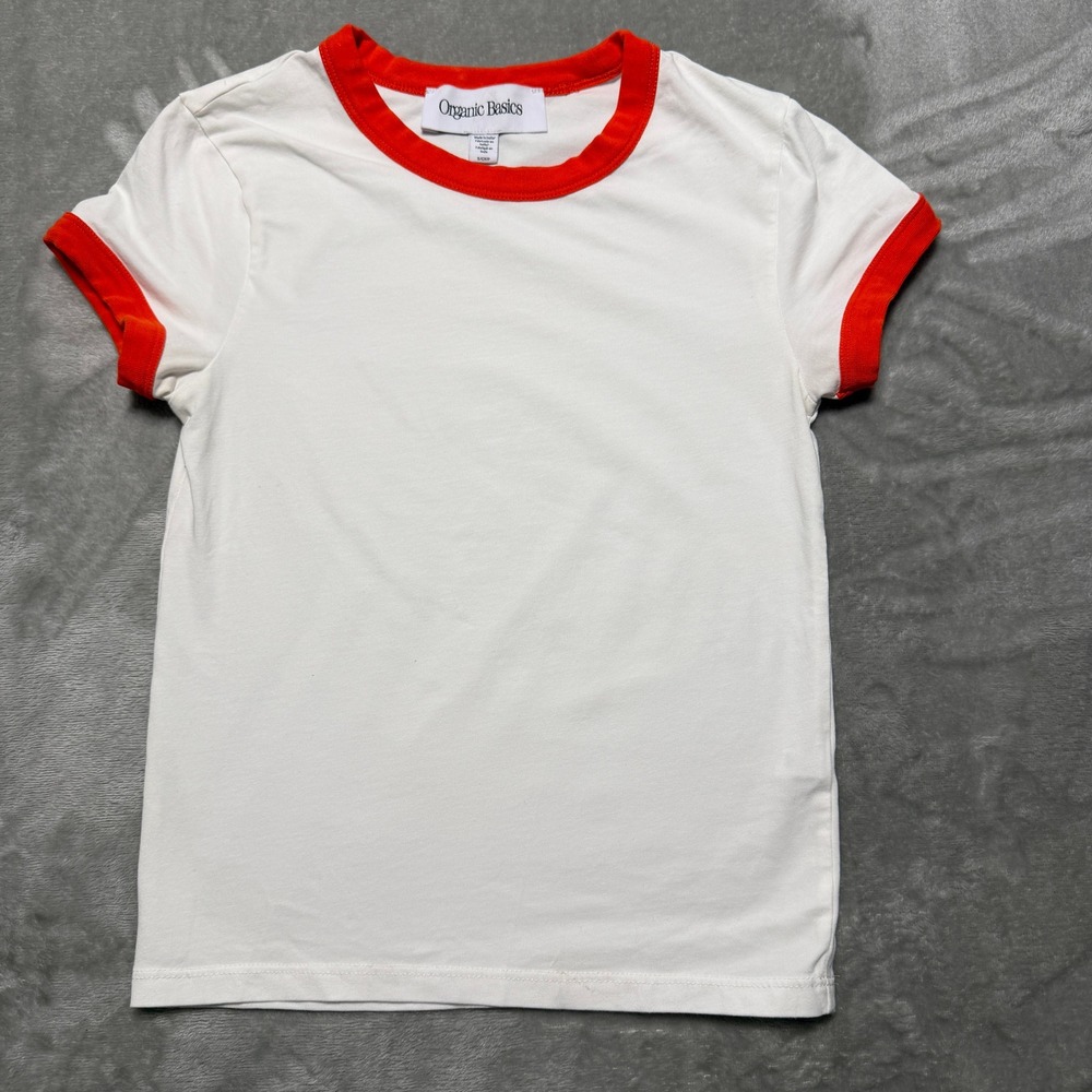 Organic Basics Core Play Baby Ringer Tee White Orange OB410074 Small
